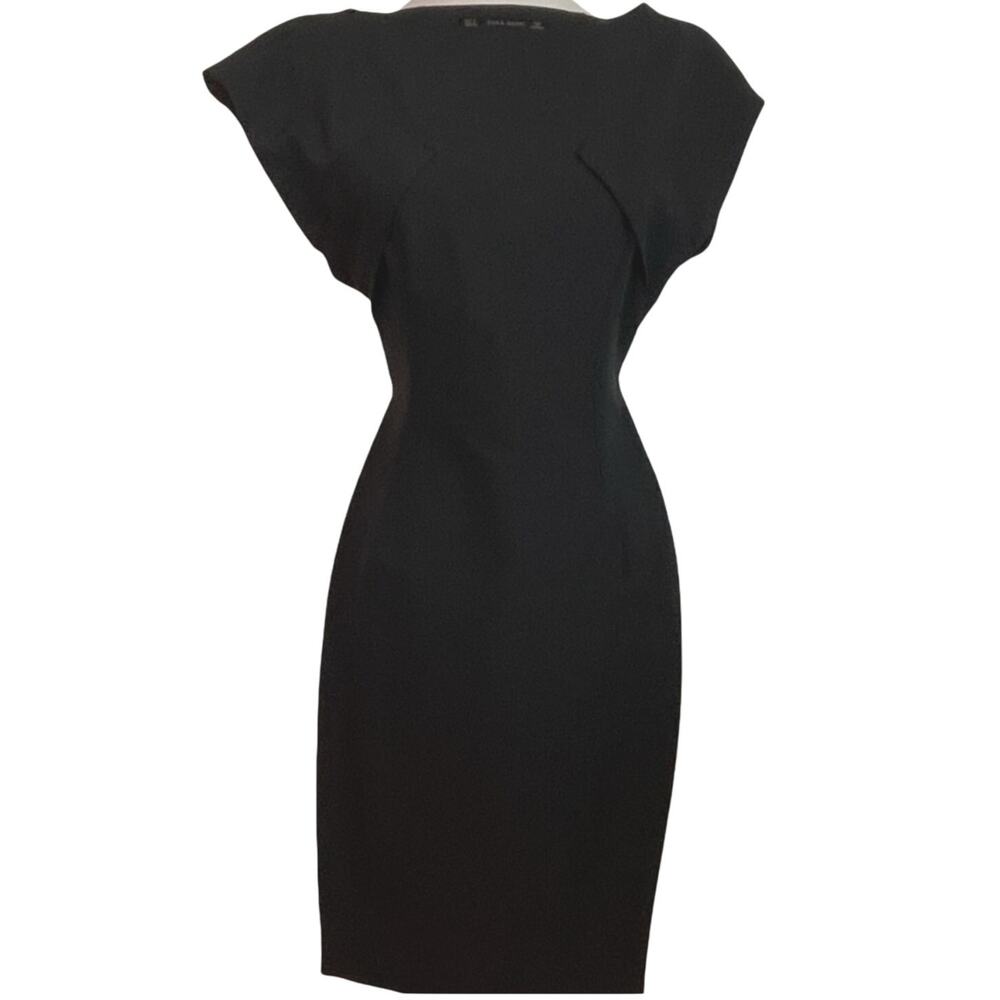 ZARA Basic Line  Business Black Bodycon  Dress with Sculpted Seams   Size S